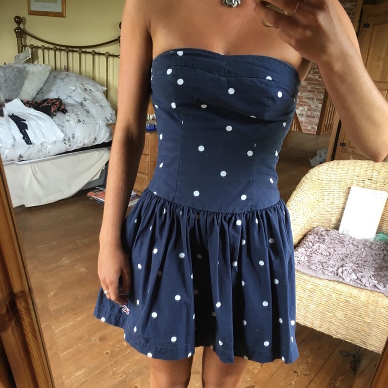 Hollister, navy blue polka dot dress, size small, - Depop
