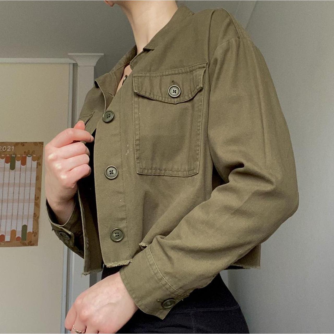 cropped khaki denim jacket