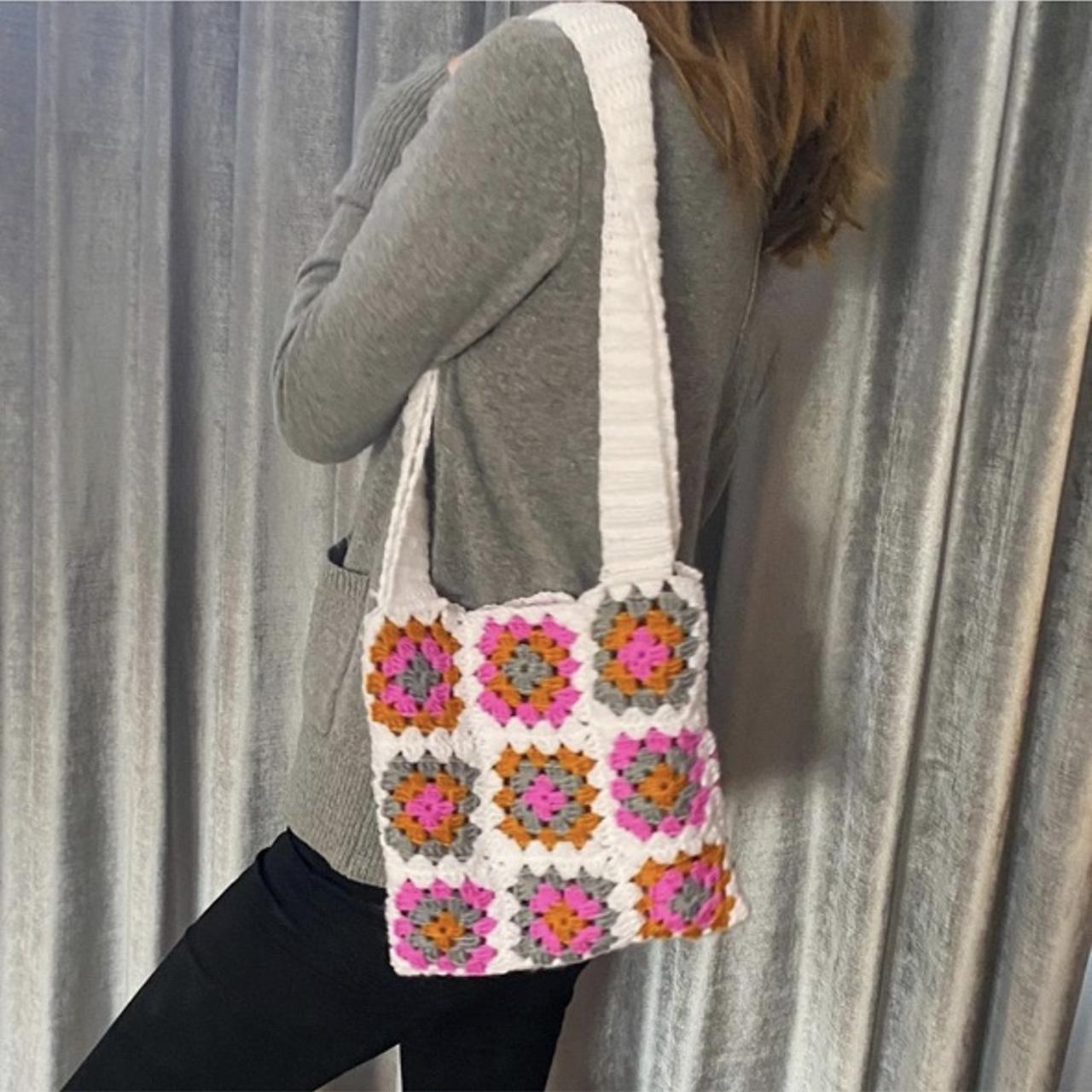 Crochet granny square tote bag 💕🧡🤍 Handmade - Depop