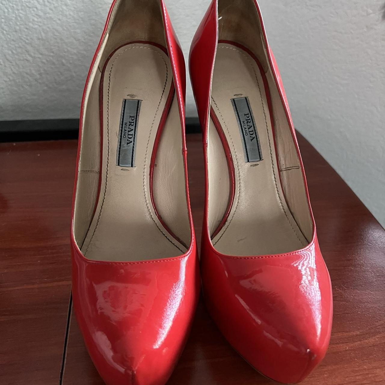 Prada Bright Red Patent Leather Hidden Platform... - Depop