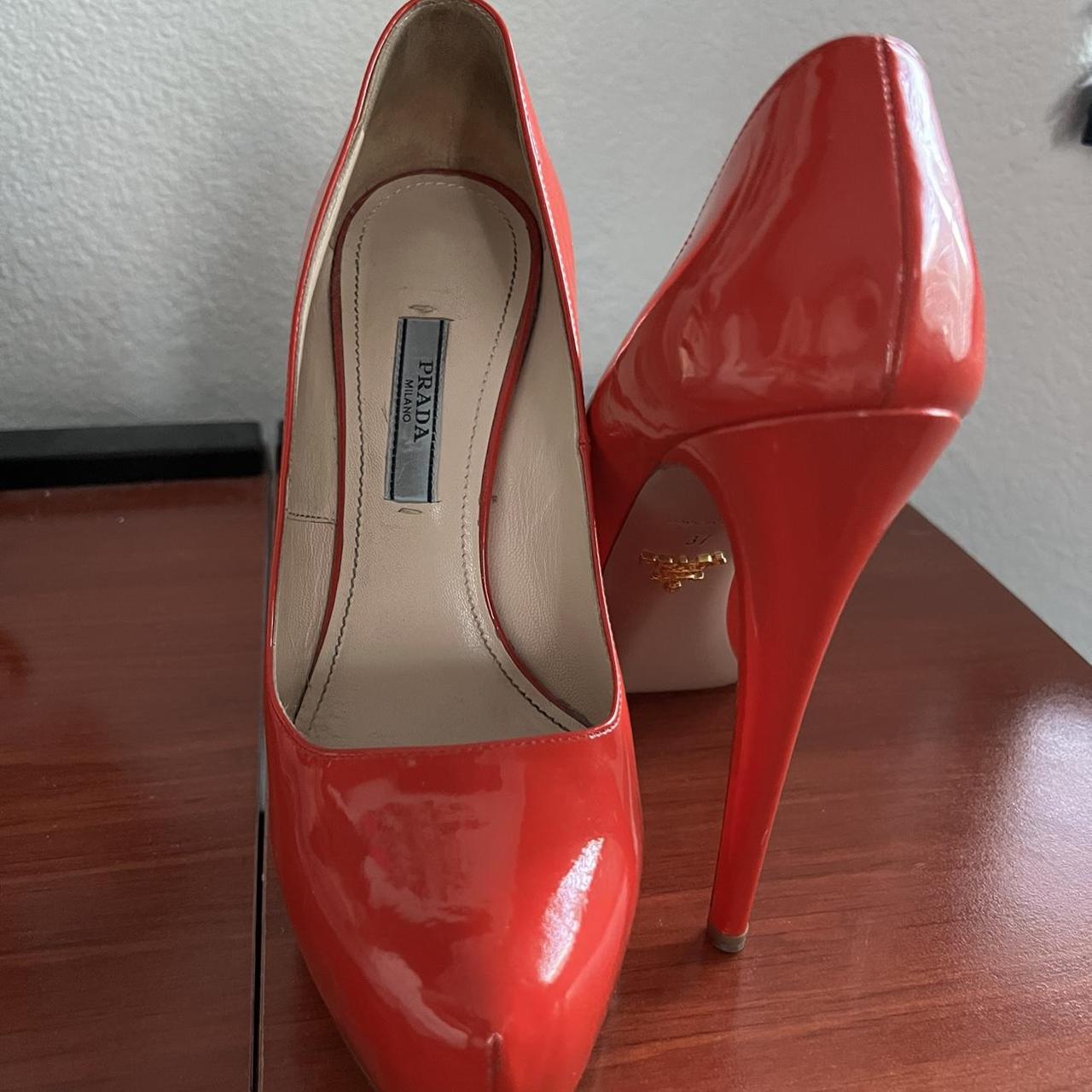 Prada Bright Red Patent Leather Hidden Platform Depop