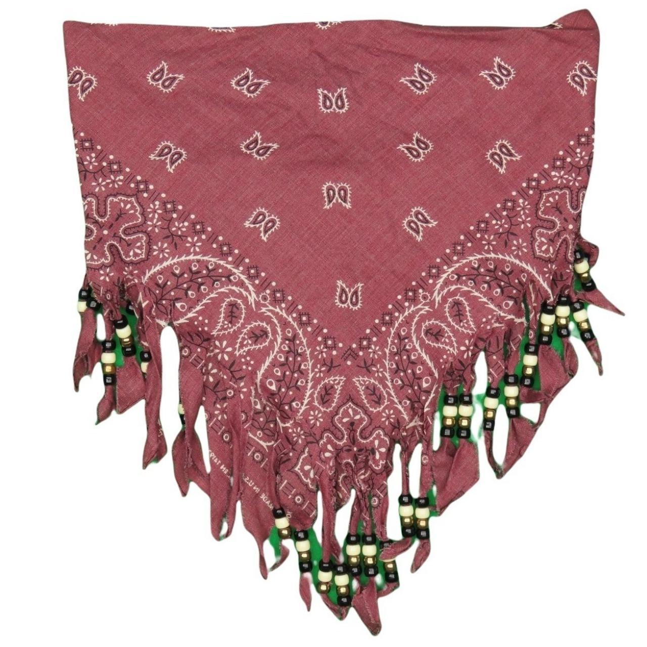 80s Vintage Beaded Fringe Bandana made in the... Depop
