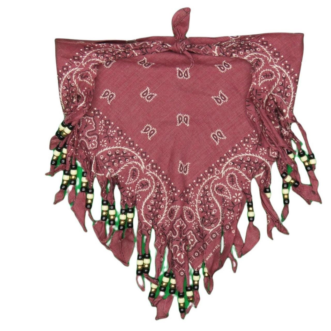 80s Vintage Beaded Fringe Bandana made in the... Depop