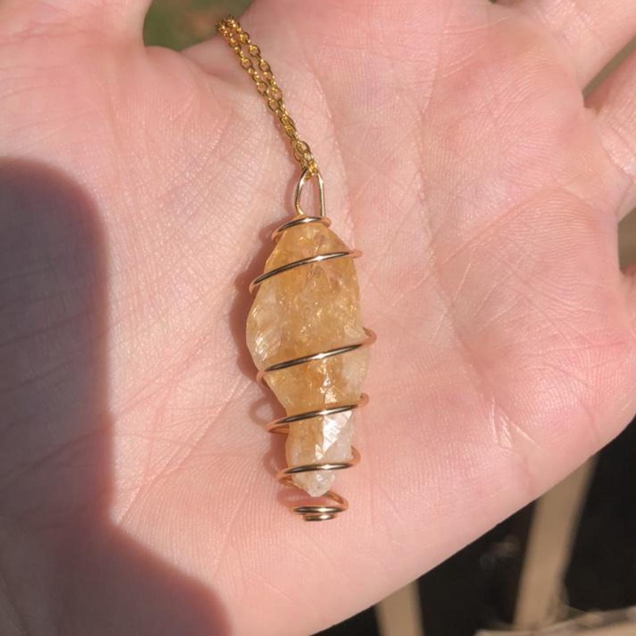 Citrine crystal cage necklace. Made with real - Depop