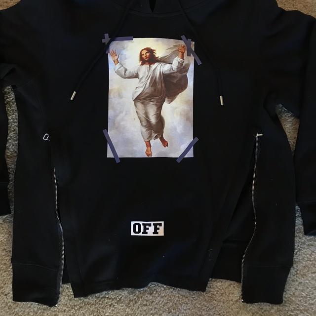 Off white Jesus hoodie Side zips to allow