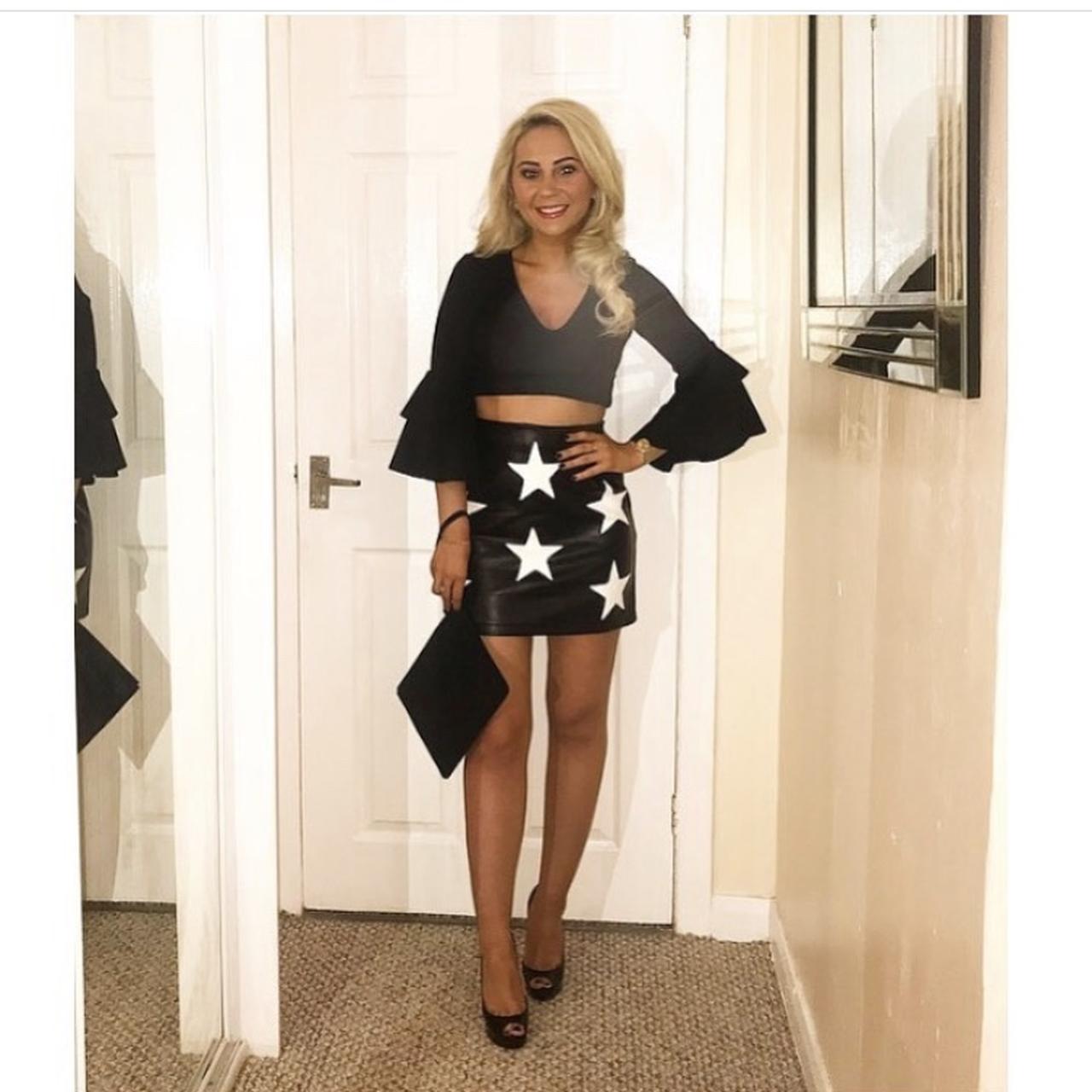 Black and white star leather skirts only worn once... - Depop