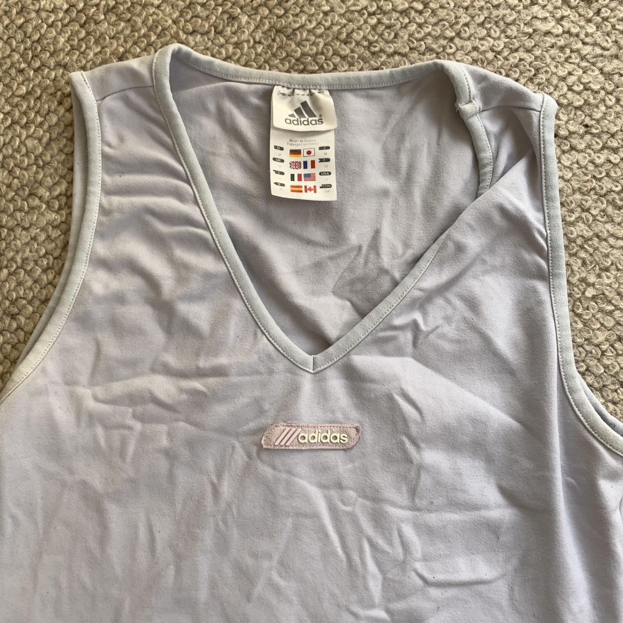 Adidas v neck sport vest tank top Baby blue with... - Depop