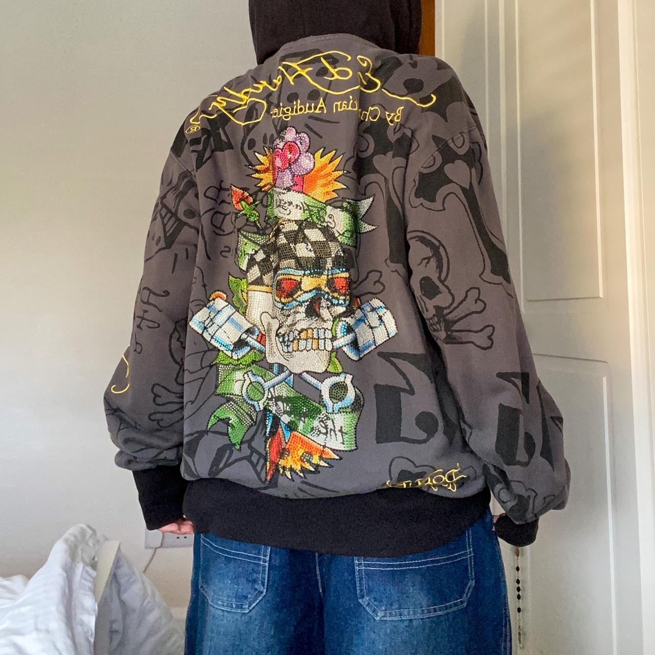 Vintage rare Ed Hardy zip up hoodie ☠️💛 Tattoo cross... - Depop