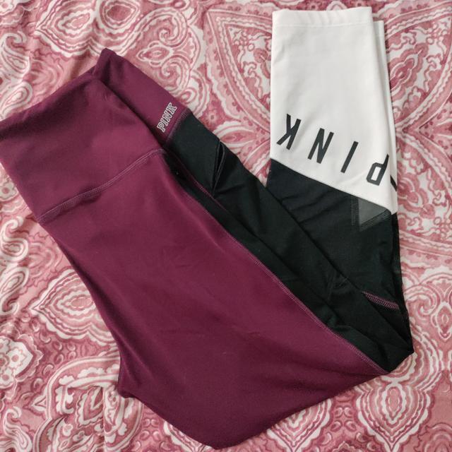 Victoria Secret PINK Ultimate Leggings in burgundy - Depop