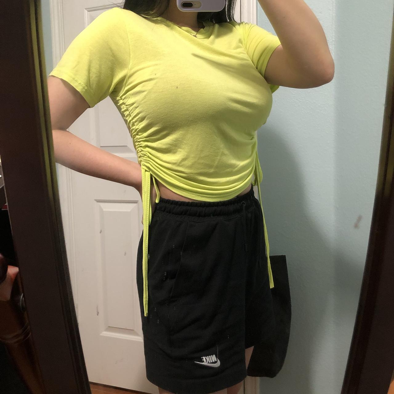 Drawstring Crop Top Tee + cute neon yellow-green... - Depop