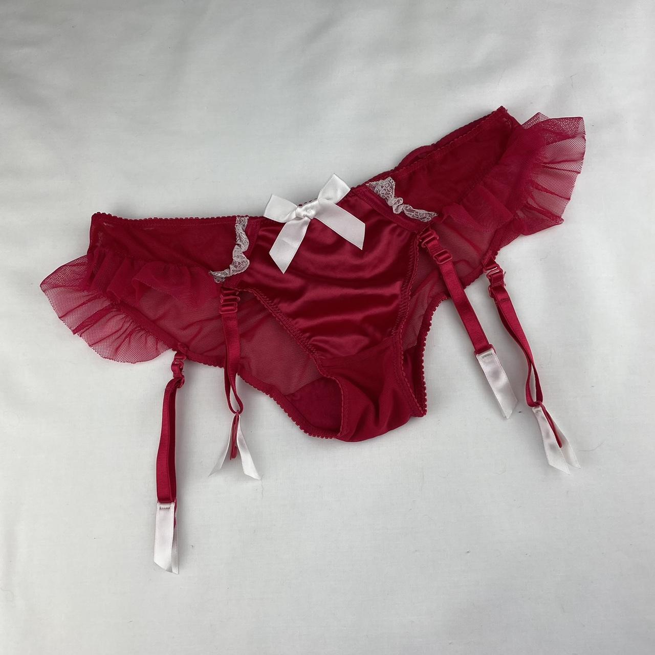 Y2k Ann Summers red satin feel and mesh frill... - Depop