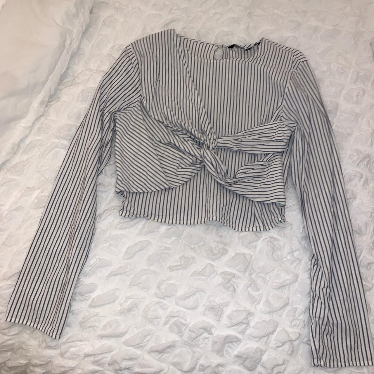 WORN ONCE Zara white/blue pin stripe shirt style... - Depop