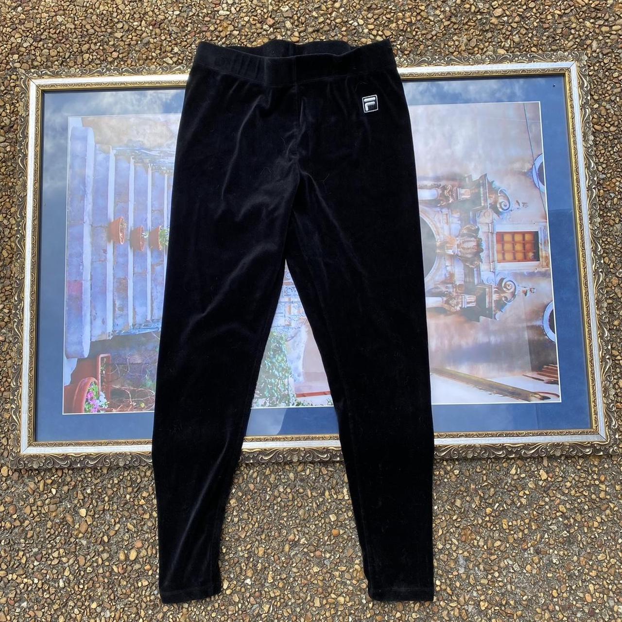 Black velvet leggings/joggers by Fila Good - Depop