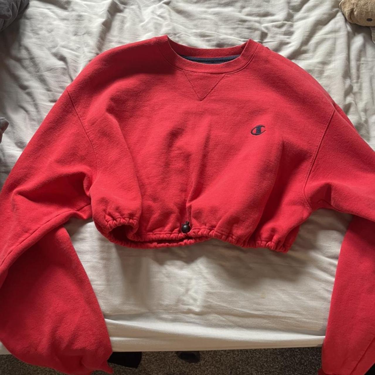 Champion cropped adjustable hoodie oversized L on... Depop