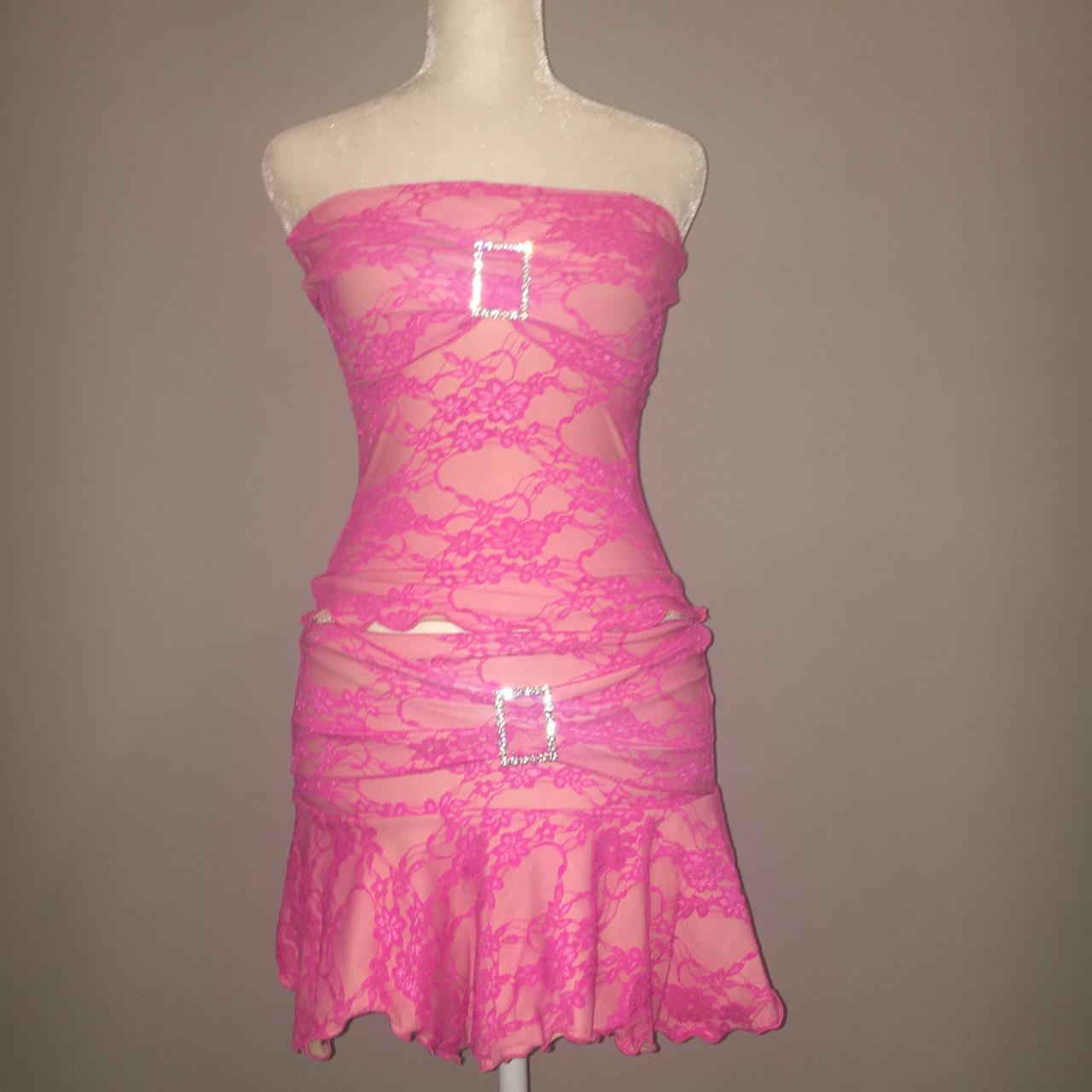 Sorbetto set with pink floral lace. Readymade. The... - Depop