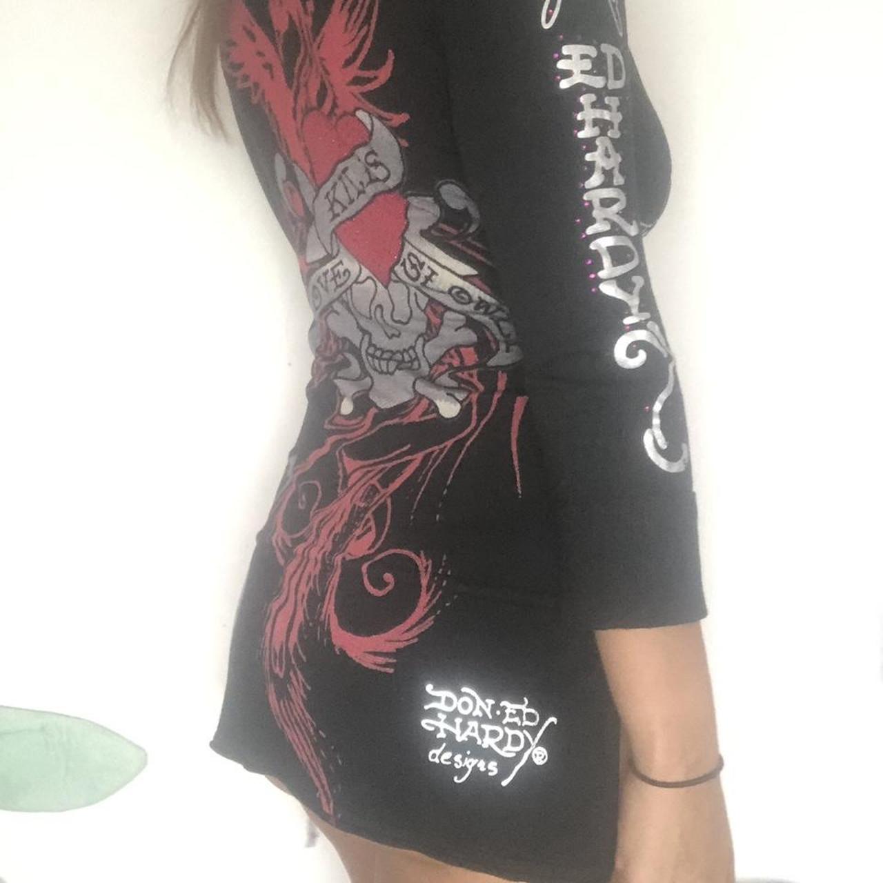 The nicest Ed hardy dress, black long sleeve with... - Depop