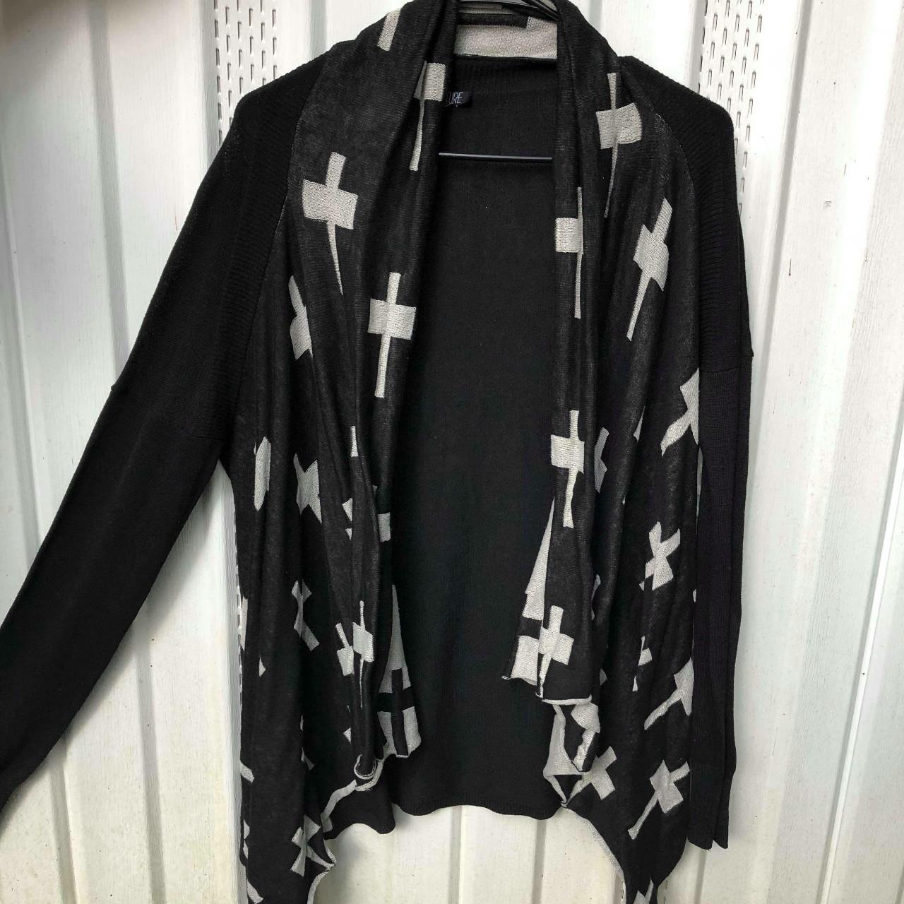 Black and white flowy cardigan with crosses. Depop