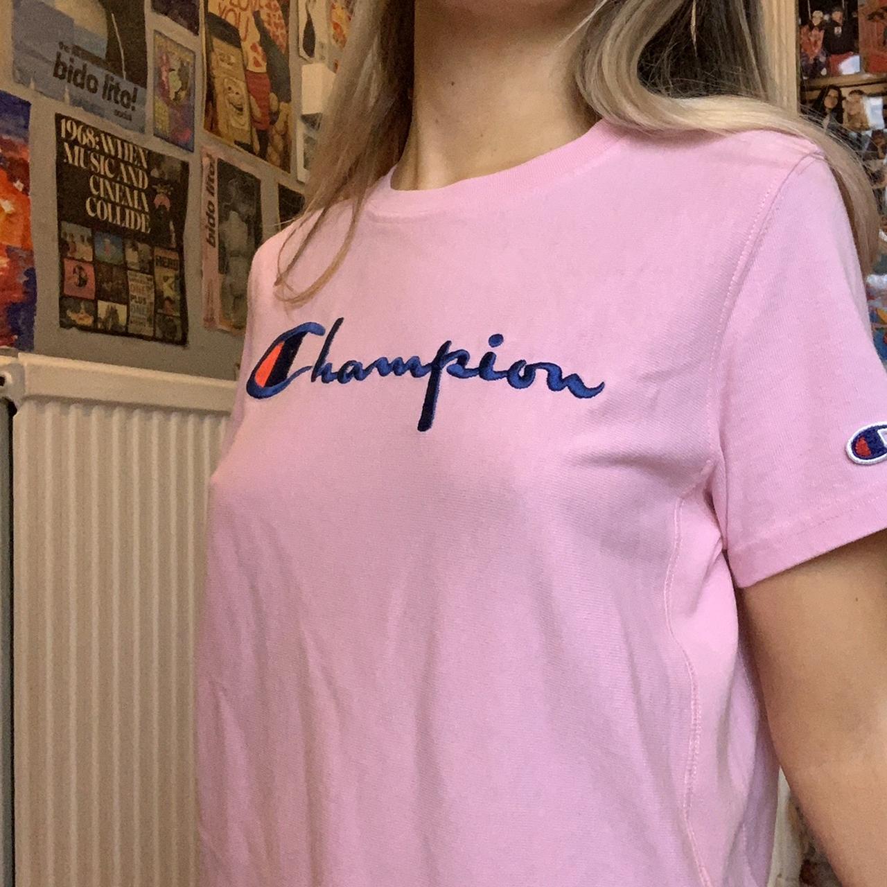 baby pink champion short sleeve t shirt in size