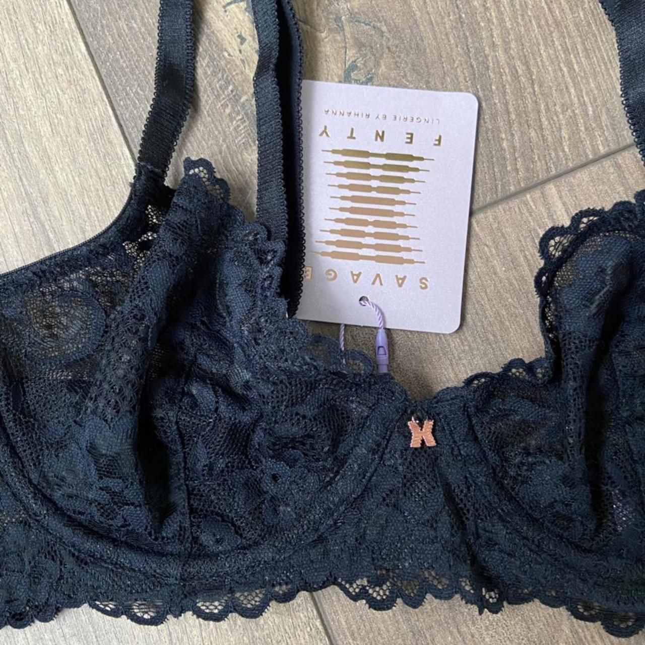 Savage X Fenty Unlined Floral Lace Bra 38DD Gray - Depop