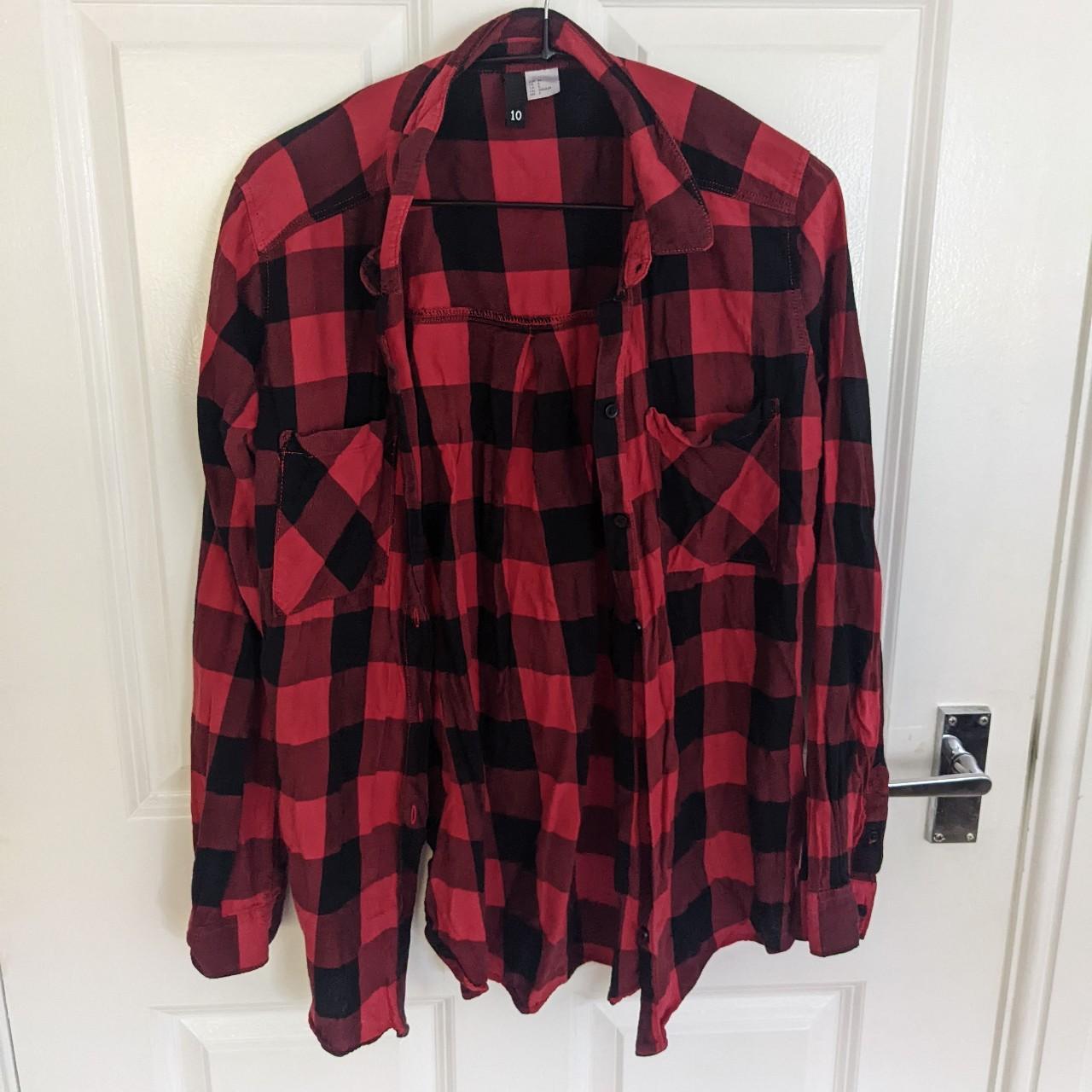 Red and black flannel button up shirt. Perfect for... - Depop