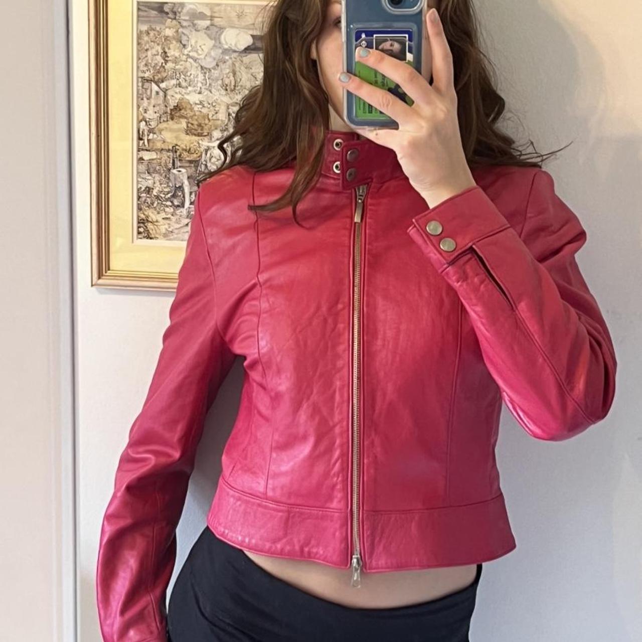 Insane Hot Pink Leather Biker Jacket With Silver Depop insane-hot-pink-leather-biker-jacket-with-silver-depop