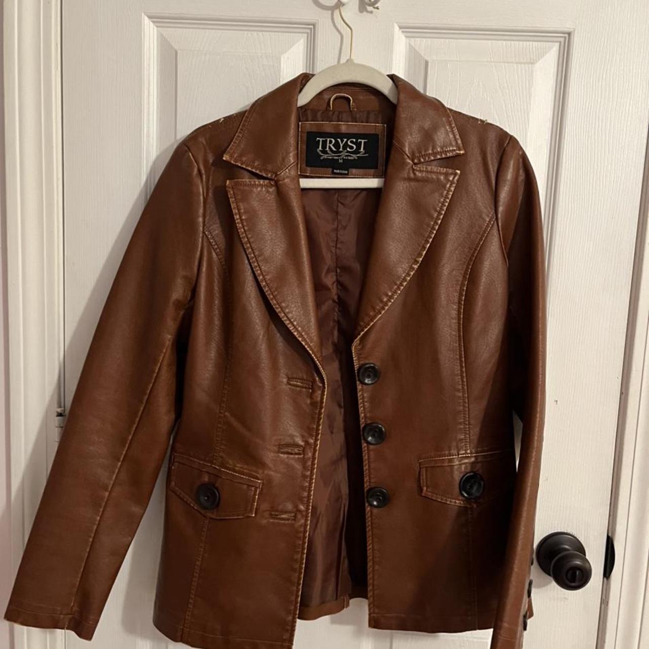 vintage oversized brown leather jacket/blazer by... Depop