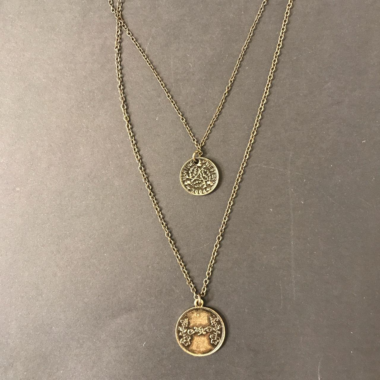 Burnt gold medallion necklace 33 inch and 27.5 inch... - Depop