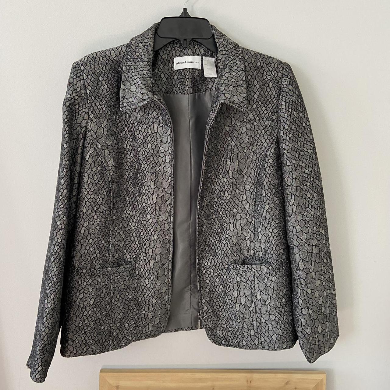 Grey crocodile print textured jacket. Fabric crinkle... - Depop