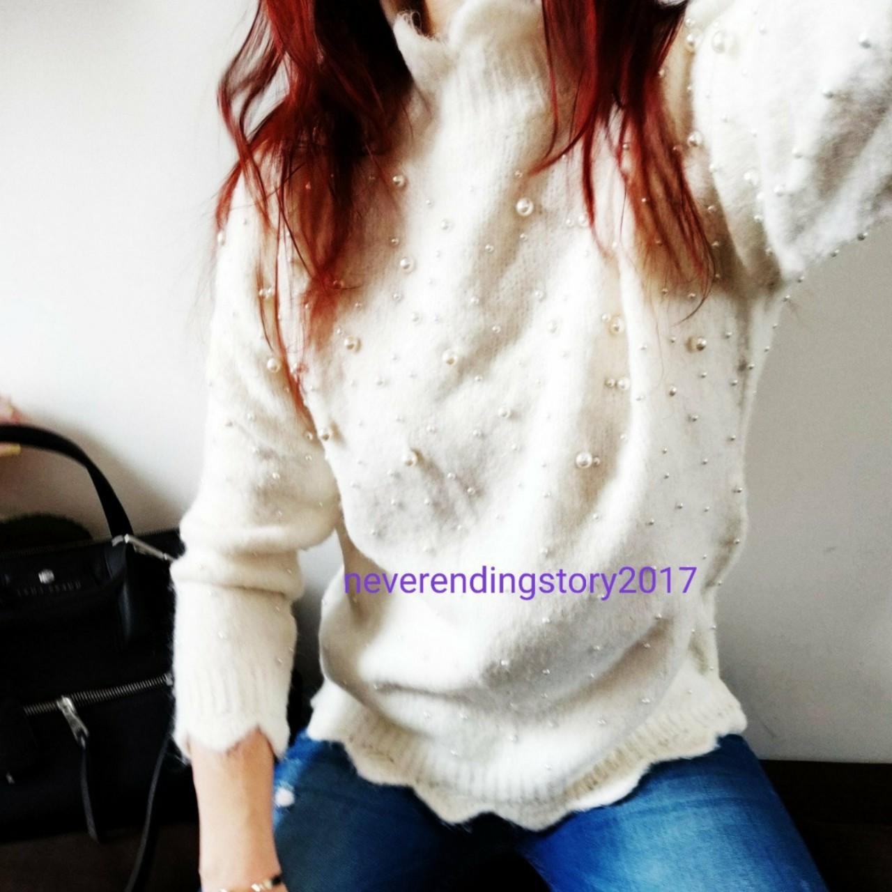 Zara cream sweater with faux pearls sequinned... Depop