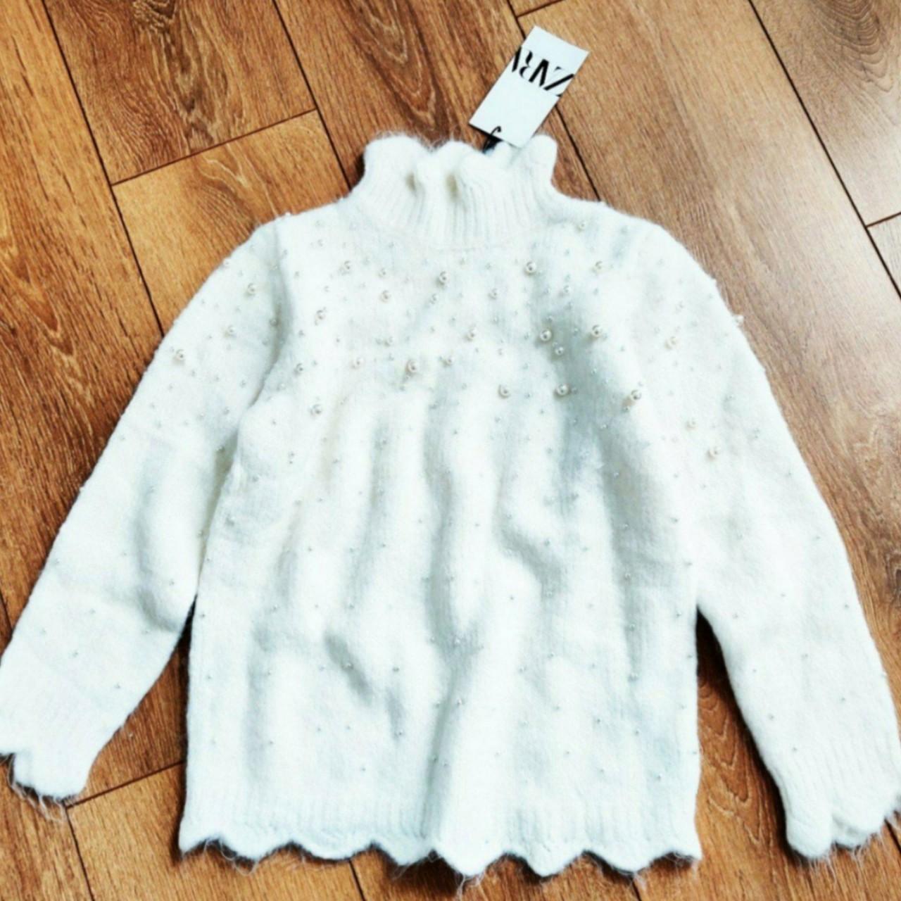 Zara cream sweater with faux pearls sequinned... Depop
