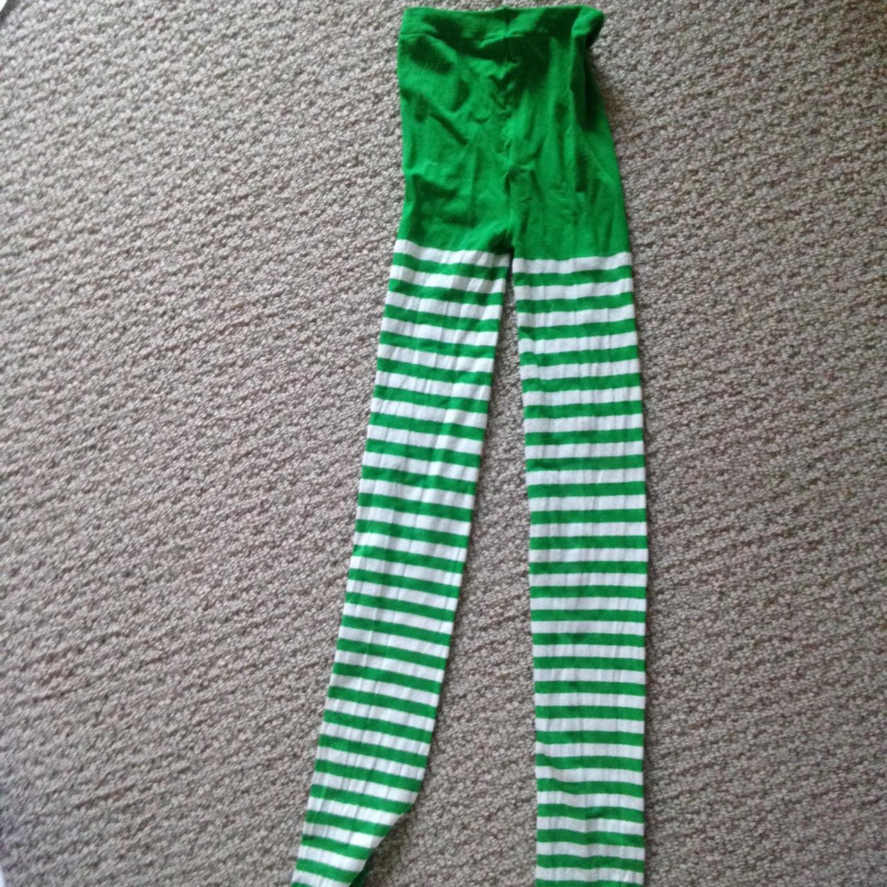 green and white striped tights, new, never