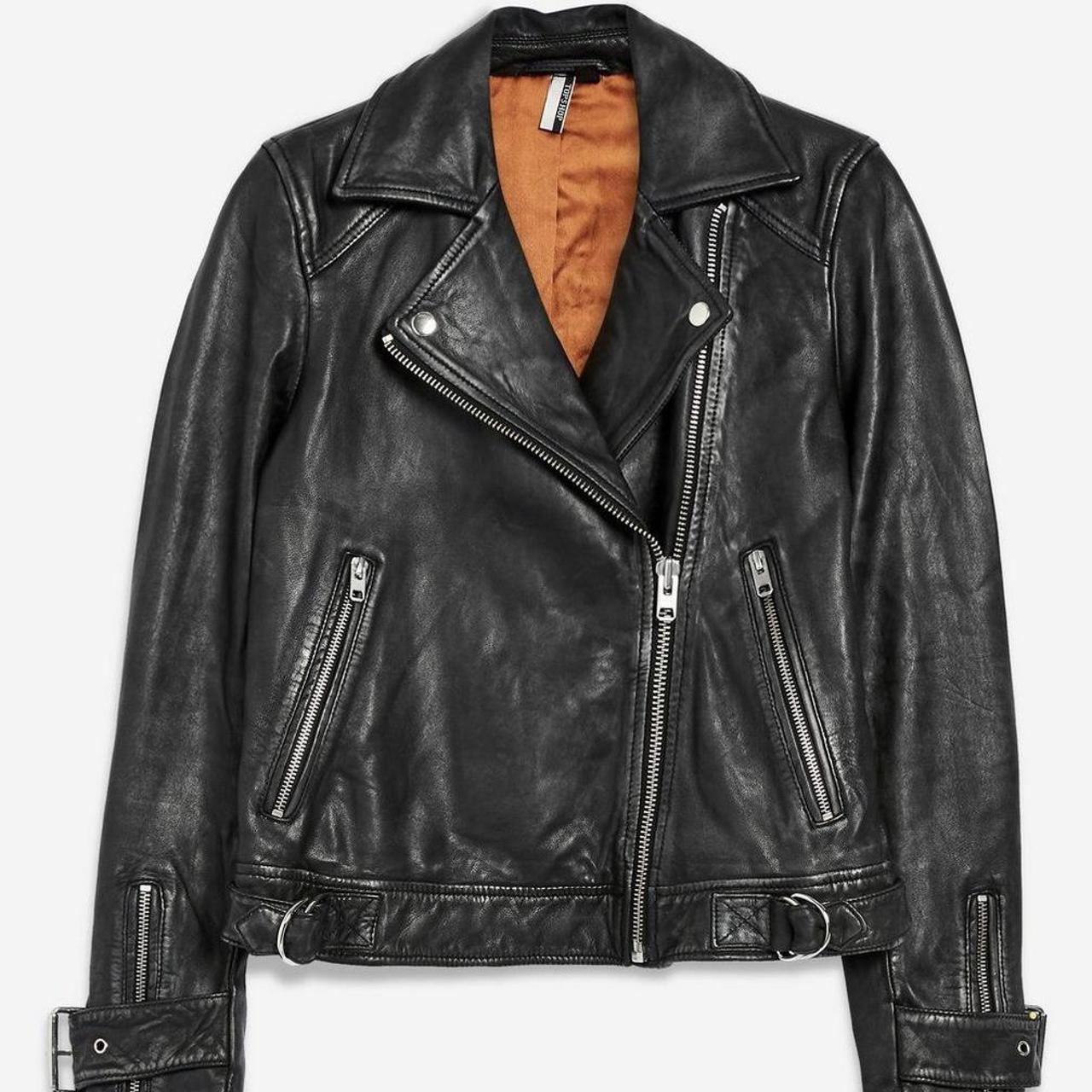 Topshop Real Leather Biker Jacket, Distressed Look,... - Depop