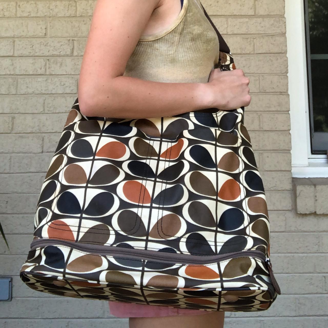 Orla Kiely Women's Brown and Cream Bag Depop