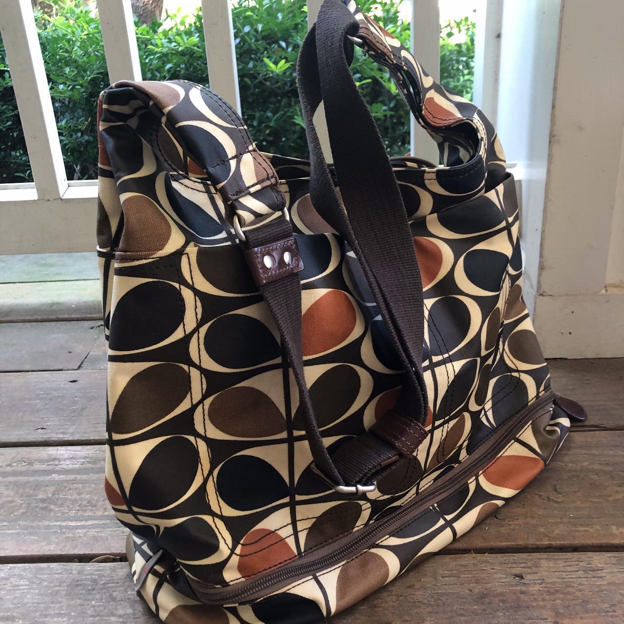 Orla Kiely Women's Brown and Cream Bag Depop
