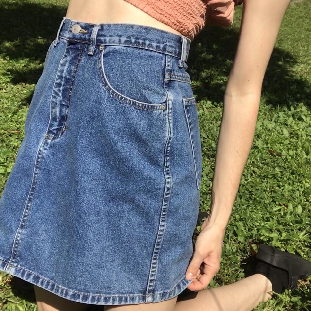 Vintage Blue Denim Skirt 100 𝙘𝙤𝙩𝙩𝙤𝙣 Size 10/... Depop