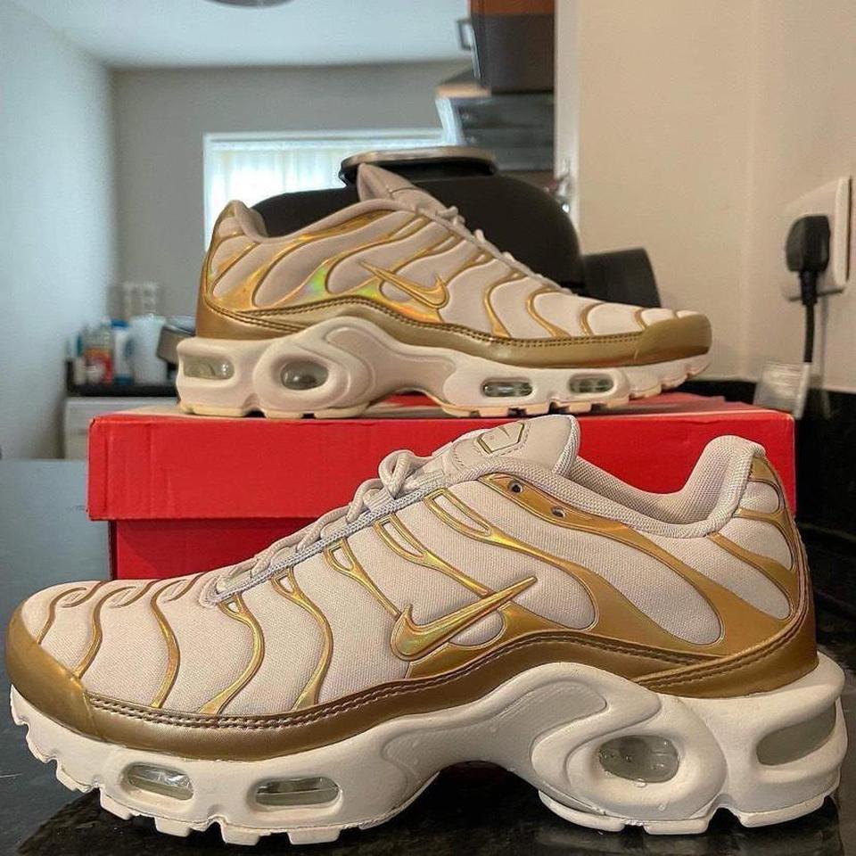 Nike Air Max Plus TN Vast Grey Metallic Gold UK4. Depop