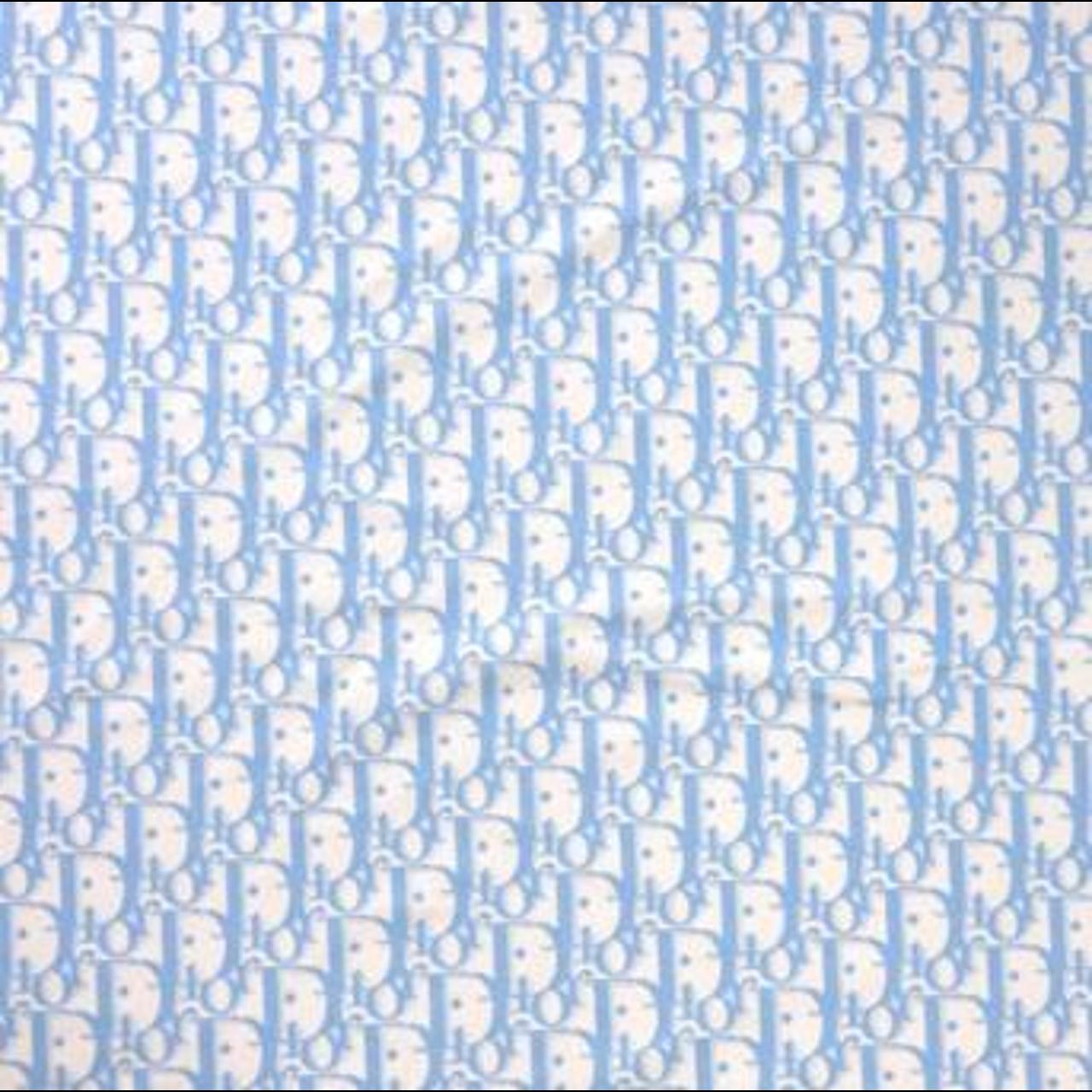 White synthetic leather with baby blue CD monogram print – logofabrics