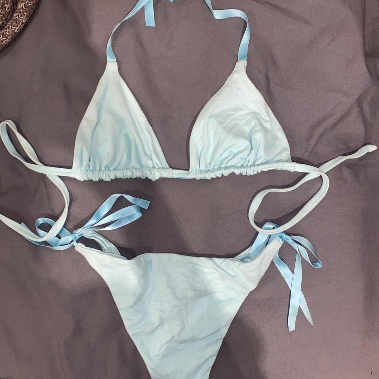 Baby blue vintage Brazilian bikini. Tag is worn away... - Depop