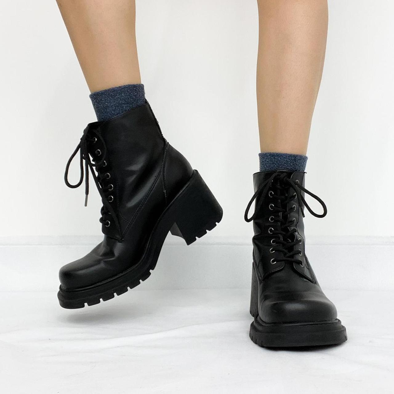 Black faux leather combat boots 90 s NoBo combat. Depop