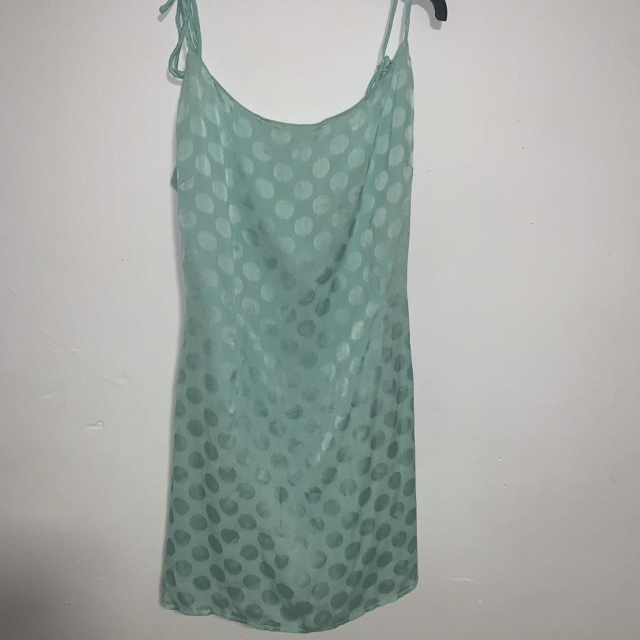 Polka dot mint green satin slip dress - Depop