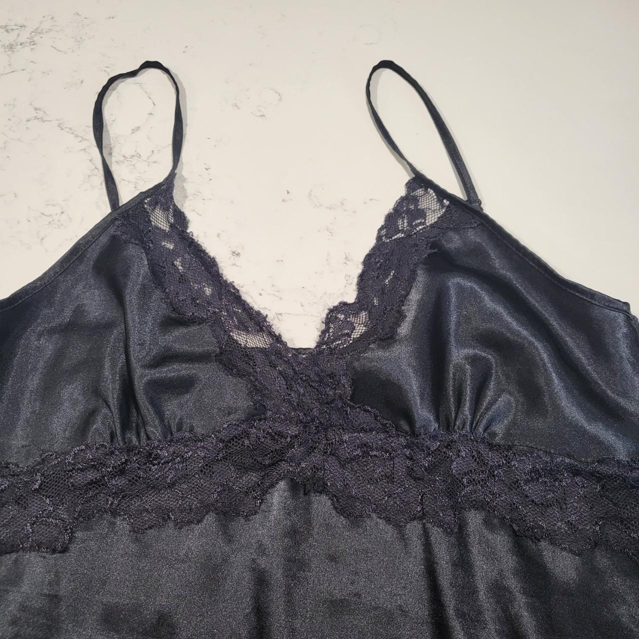 black silky slip dress emerson XL, lace trim and... - Depop