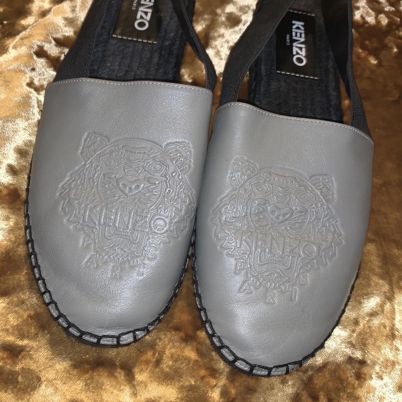 Kenzo grey and black espadrilles with leather front... - Depop