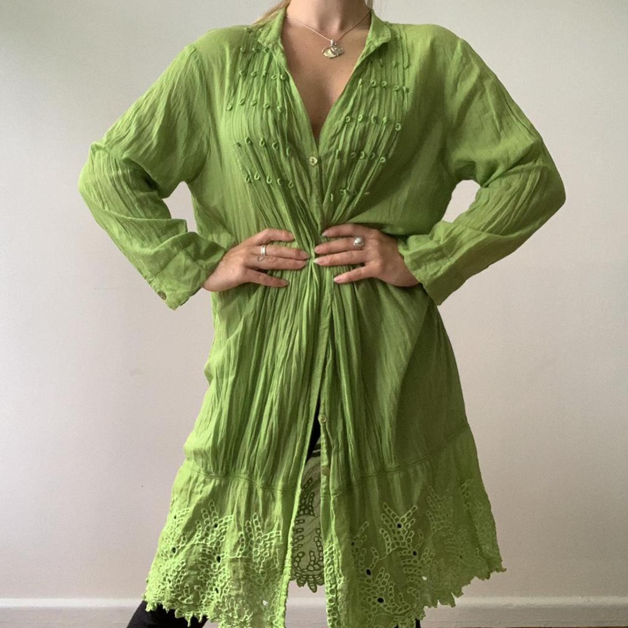 Lime green linen button down dress 💚 Made in India.... Depop