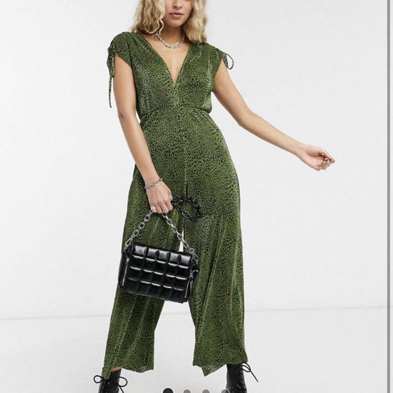 Bershka plisse abstract print jumpsuit in