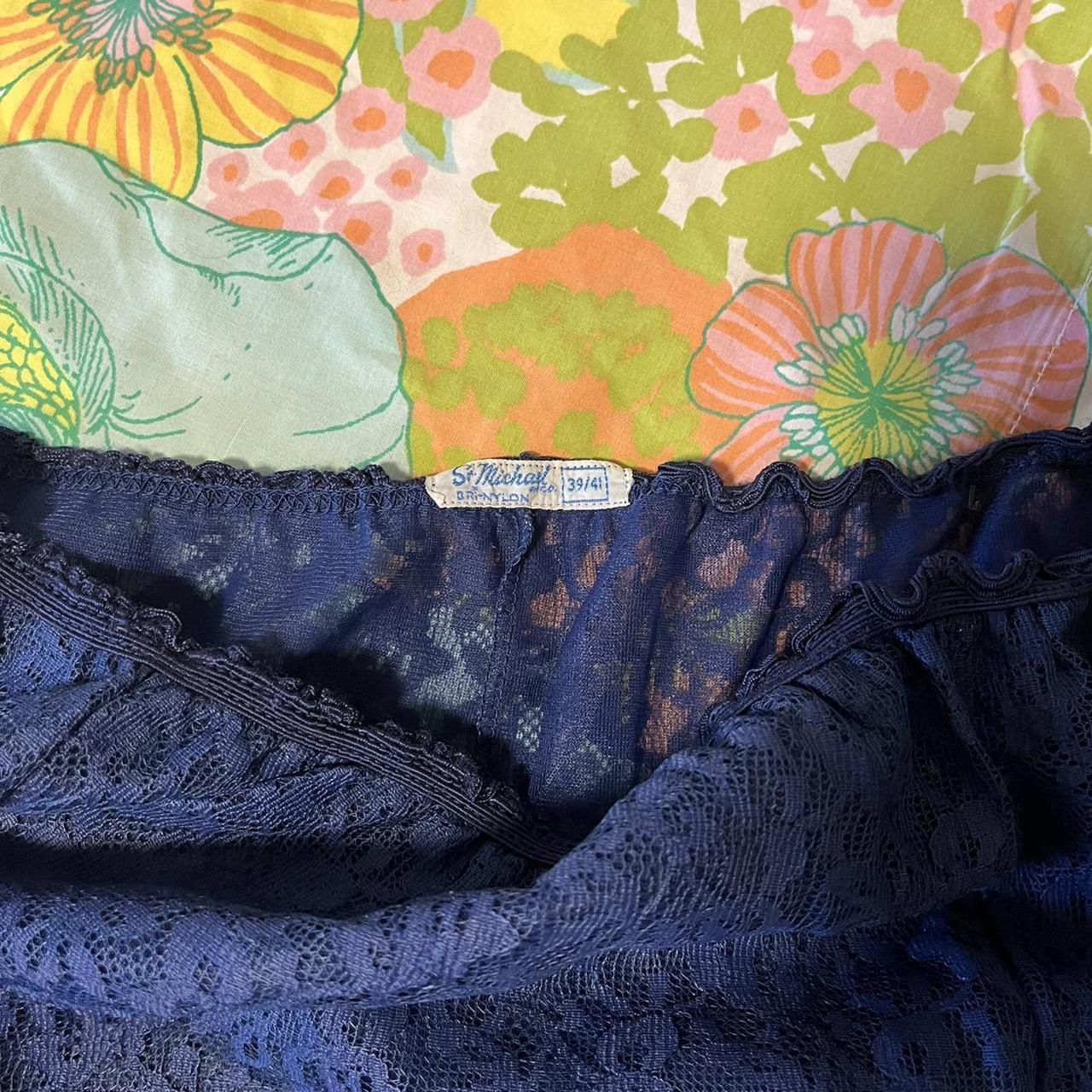 True Vintage St Michael Lingerie Dark Blue Lace Slip... - Depop