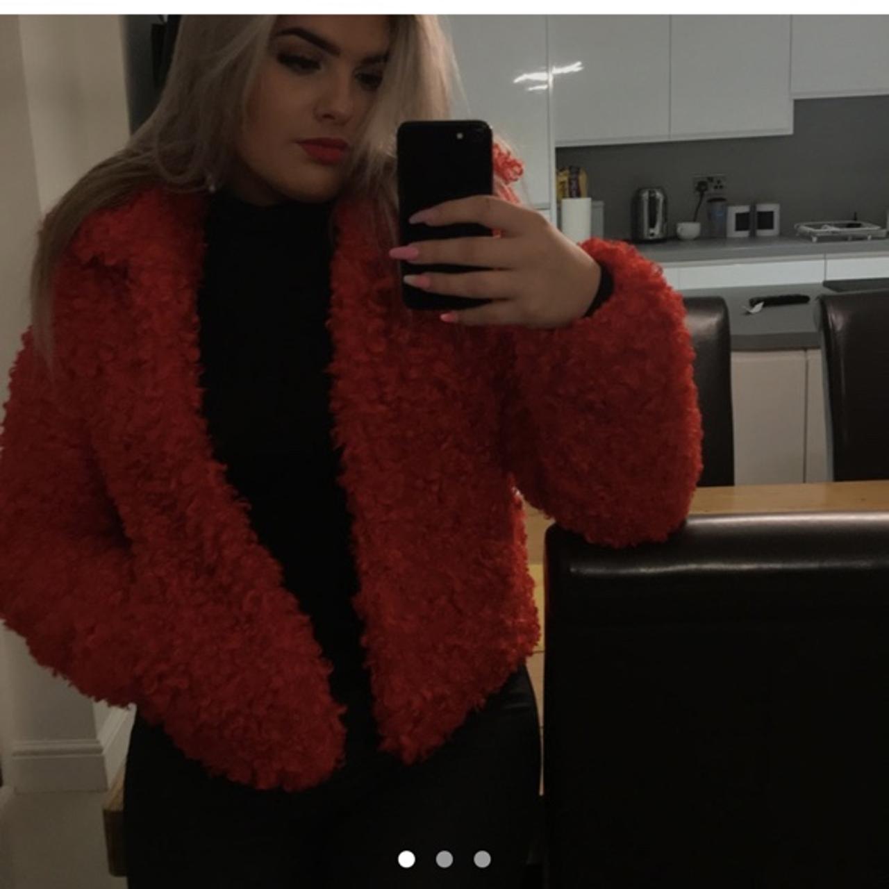 River island store red teddy coat