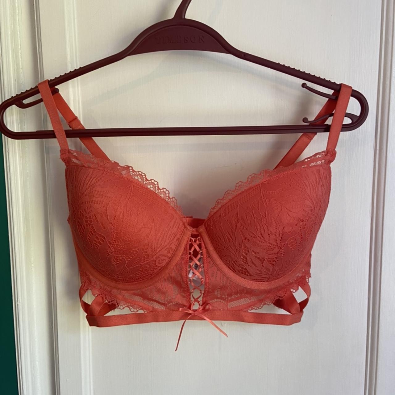 Primark pink/coral push up corset style bra - size - Depop