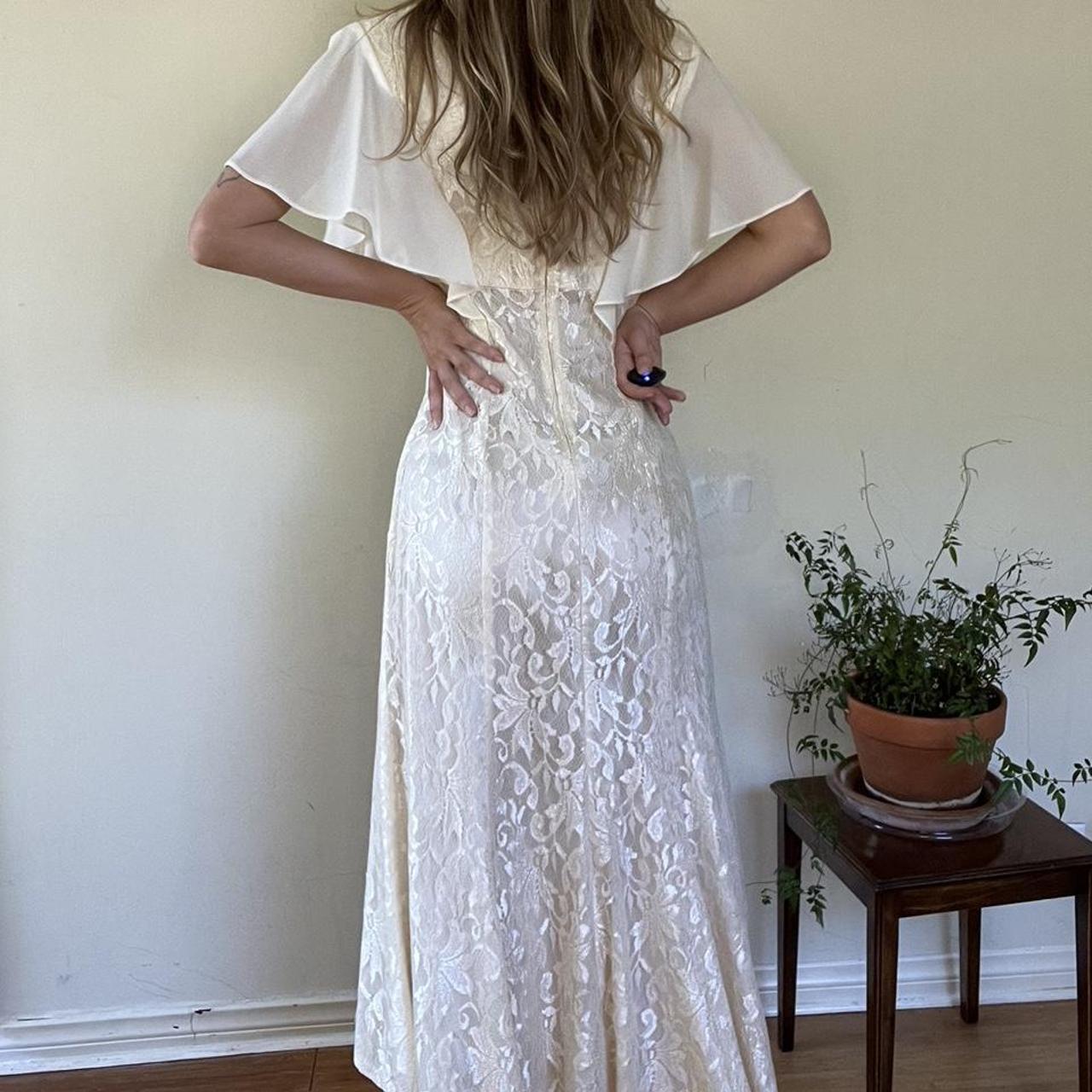 Vintage 1980s White Lace Ruffle Dress w/ Slit This... - Depop