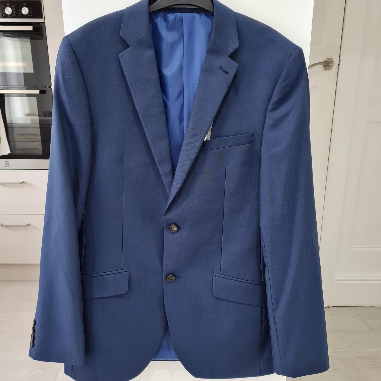 Marks and Spencer Navy Blue Fabric Suit Jacket... - Depop
