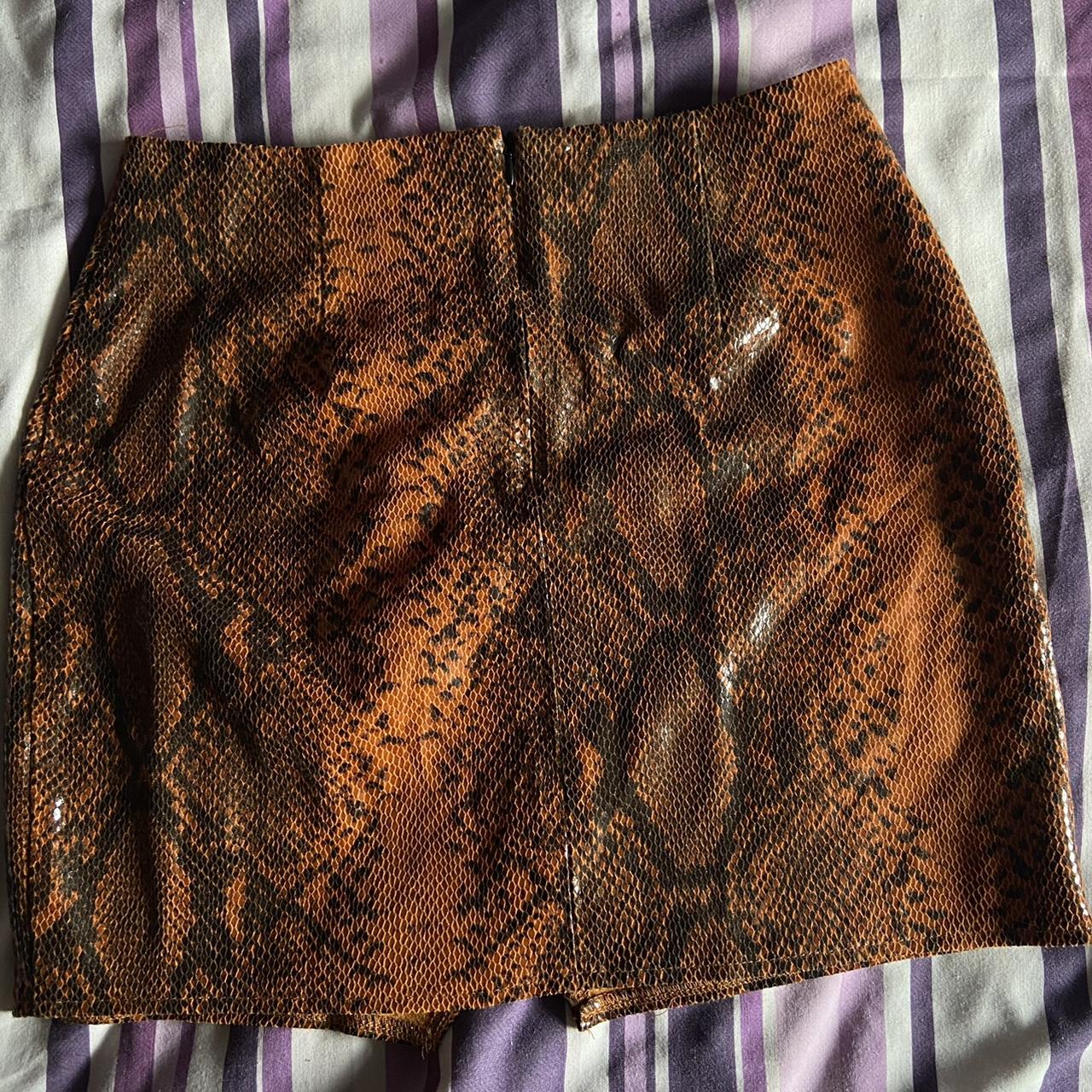 Missguided Orange Snake Print Vinyl Skirt Never